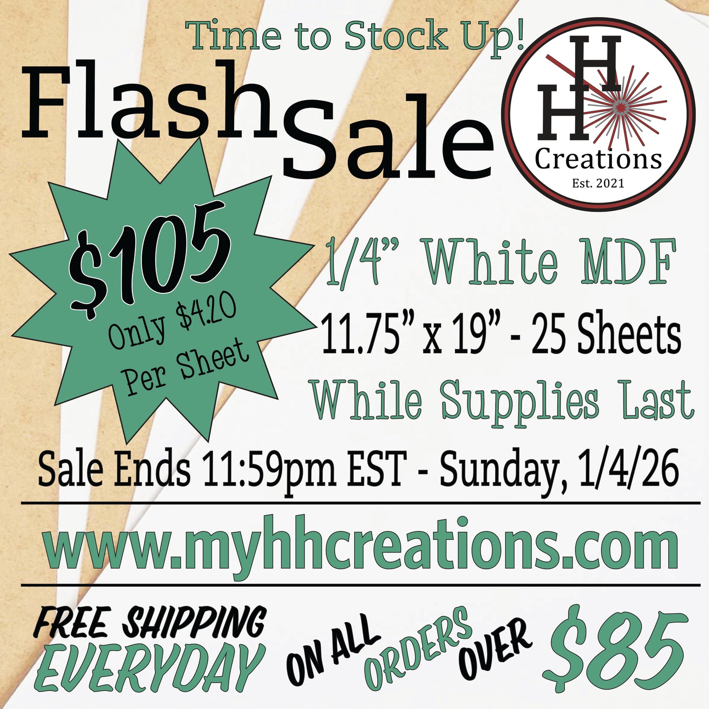 Flash Sale - 1/4" Premium White MDF Draft Board - 11.75" x 19" - $105 - Price will reflect in checkout