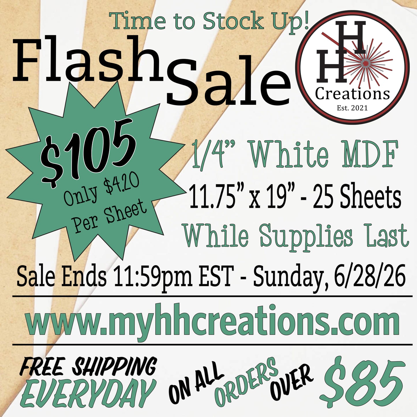 Flash Sale - 1/4" Premium White MDF Draft Board - 11.75" x 19" - $105 - Price will reflect in checkout