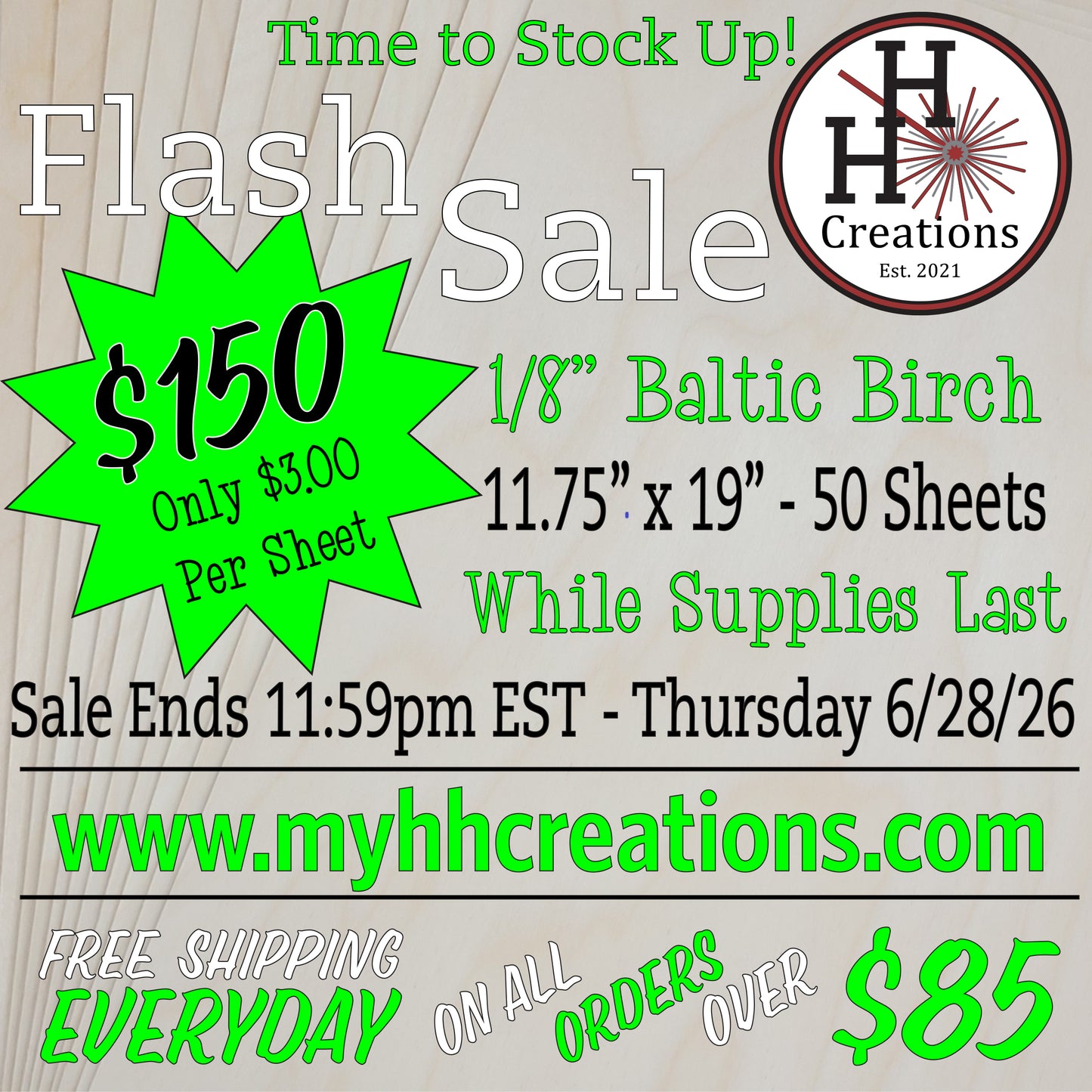 Flash Sale - 1/8" Premium - B/BB - Baltic Birch Plywood 11.75" x 19" - $150 - Price will reflect in checkout