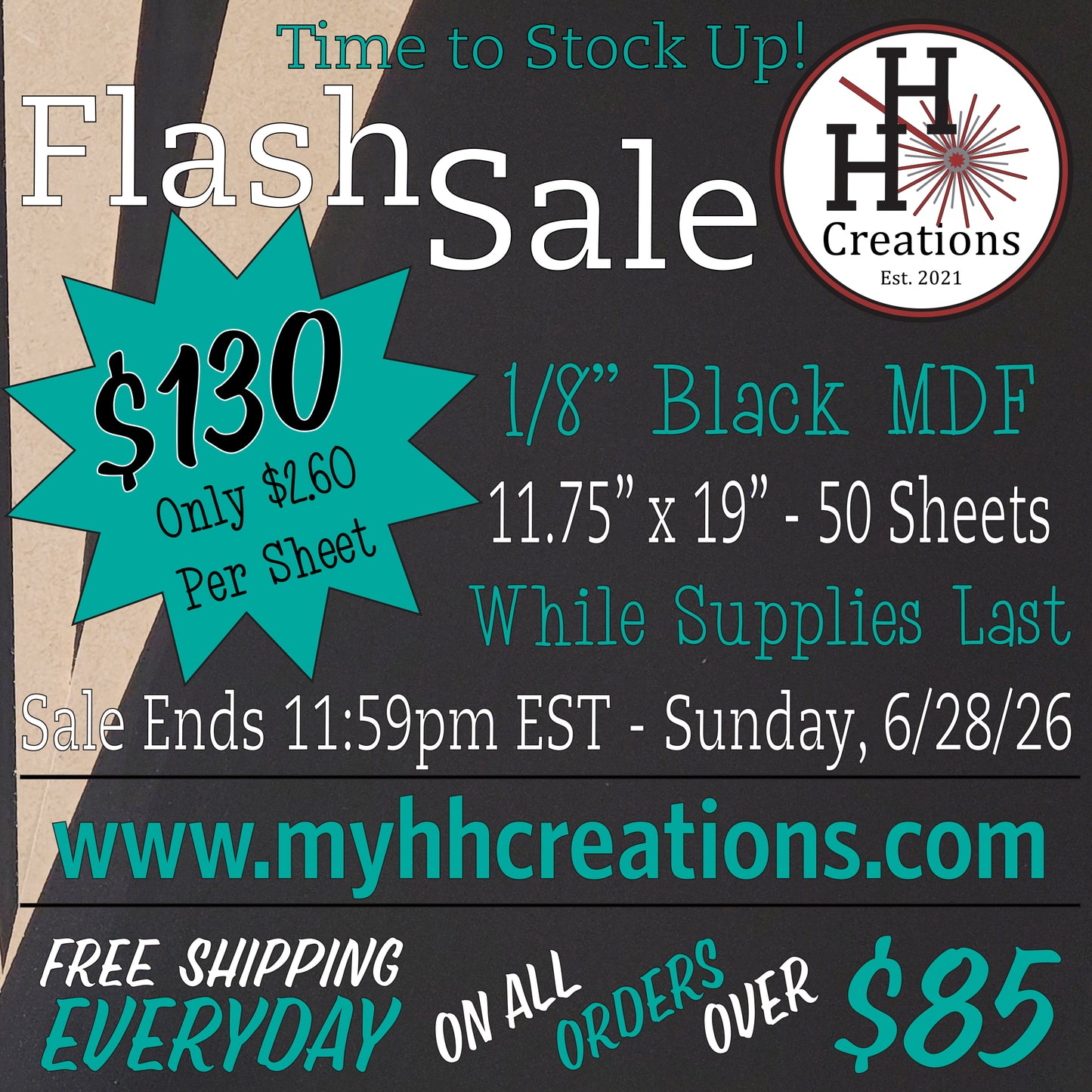 Flash Sale - 1/8" Black Single-Sided MDF Draft Board - 11.75" x 19" - $130