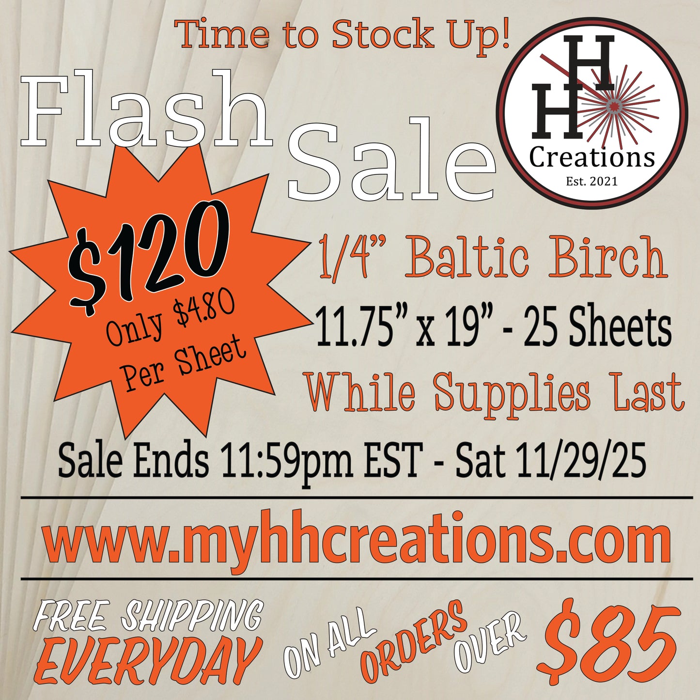 Flash Sale - 1/4" Premium B/BB - Baltic Birch Plywood 11.75" x 19" - $120 - Price will reflect in checkout