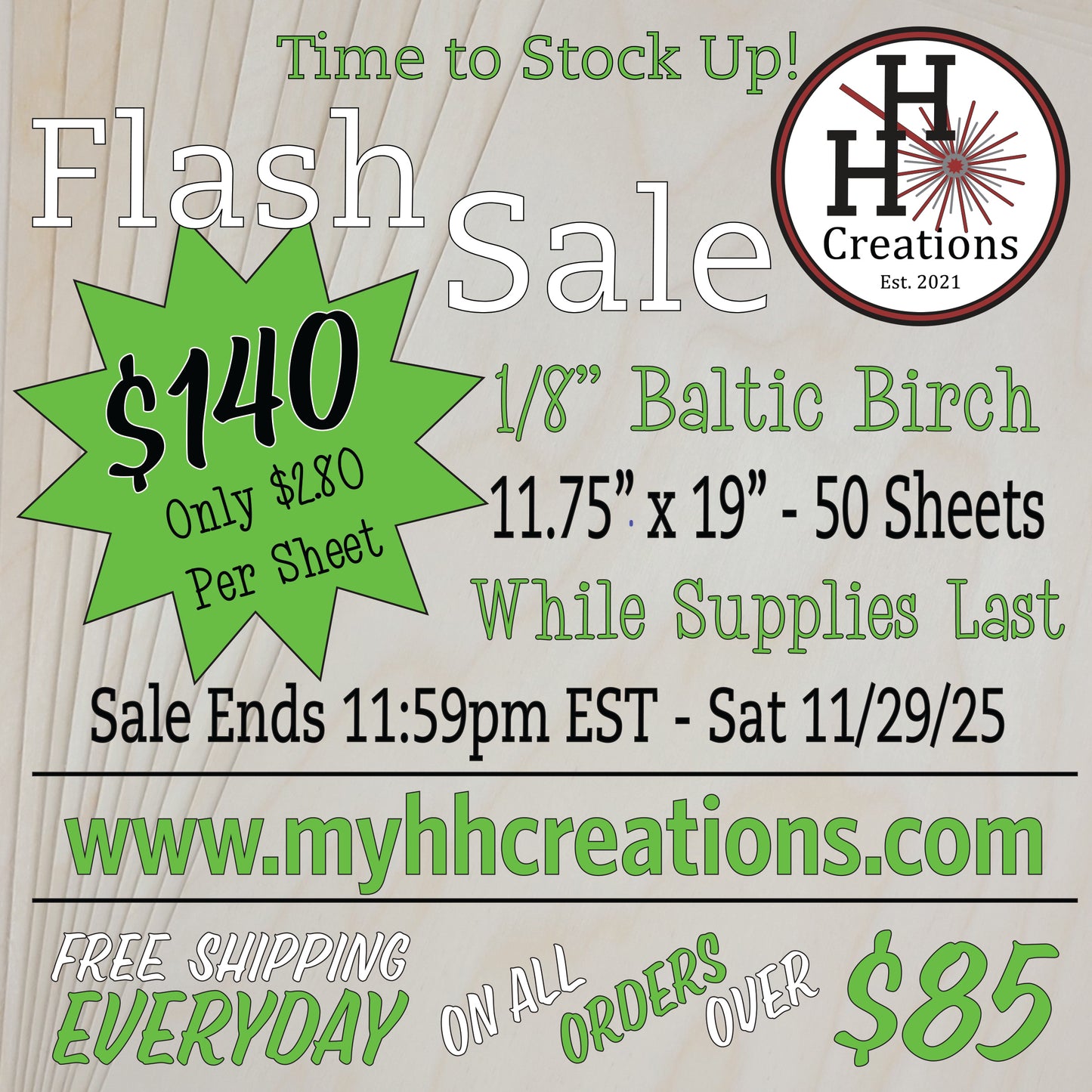 Flash Sale - 1/8" Premium - B/BB - Baltic Birch Plywood 11.75" x 19" - $140 - Price will reflect in checkout