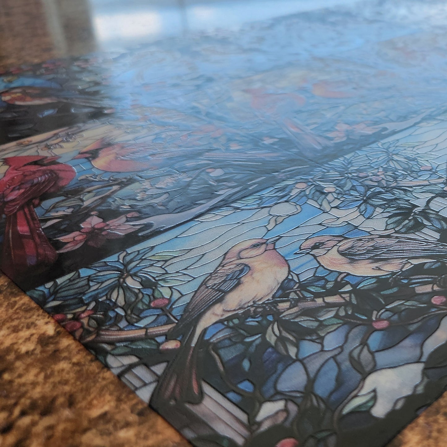 DecoCraft - Elevated Texture - Cherokee Rose - Realistic Stained Glass - Winter Birds