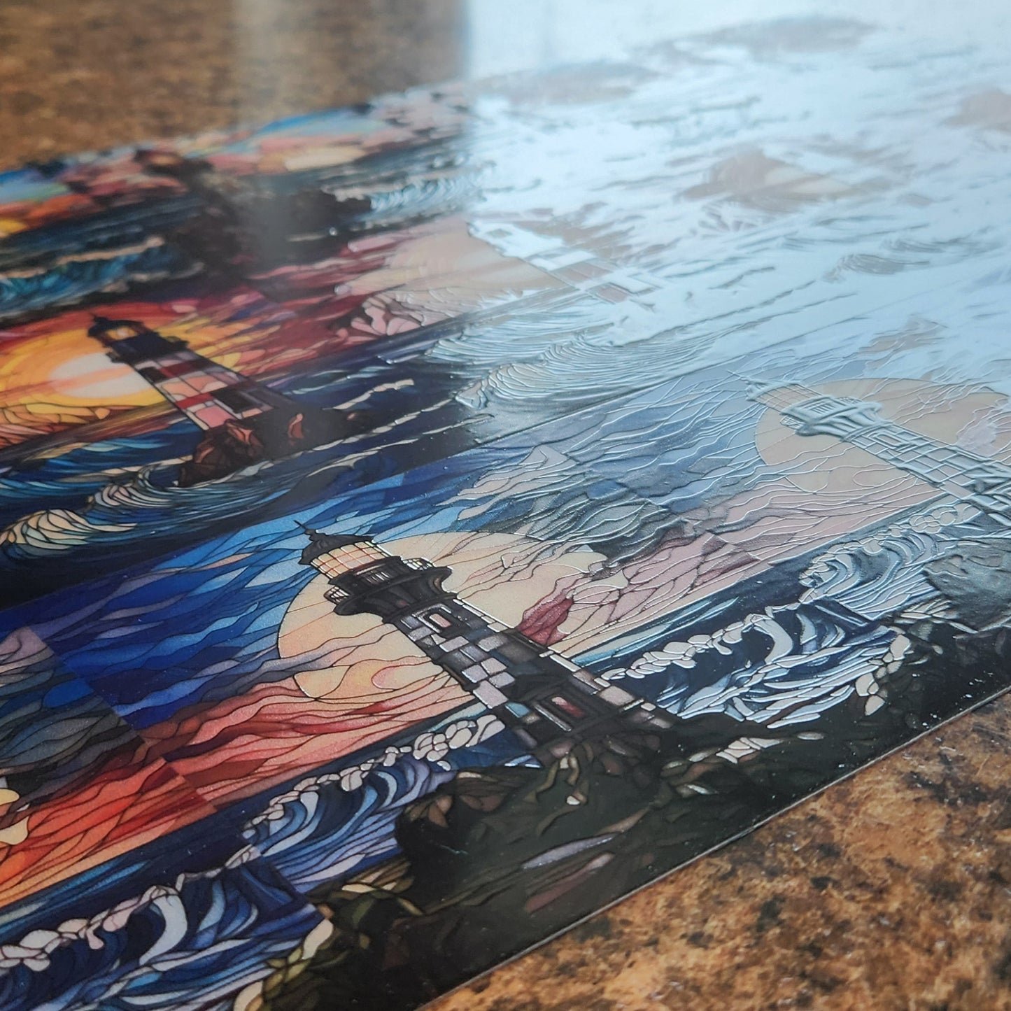 DecoCraft - Elevated Texture - Cherokee Rose - Realistic Stained Glass - Lighthouses