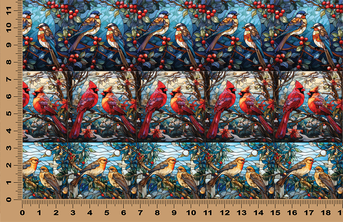 DecoCraft - Elevated Texture - Cherokee Rose - Realistic Stained Glass - Winter Birds