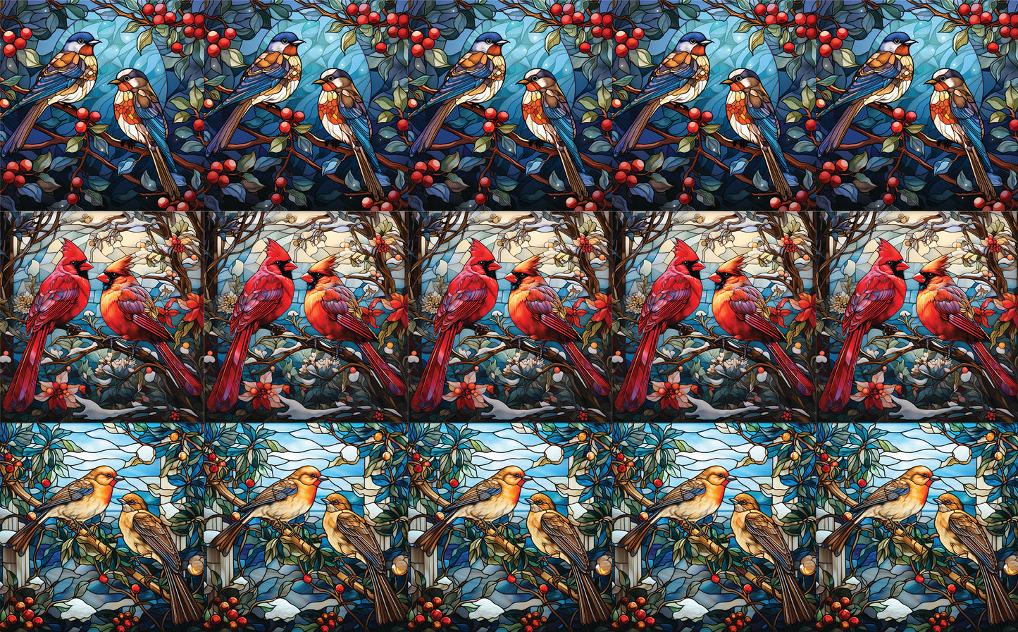 DecoCraft - Elevated Texture - Cherokee Rose - Realistic Stained Glass - Winter Birds