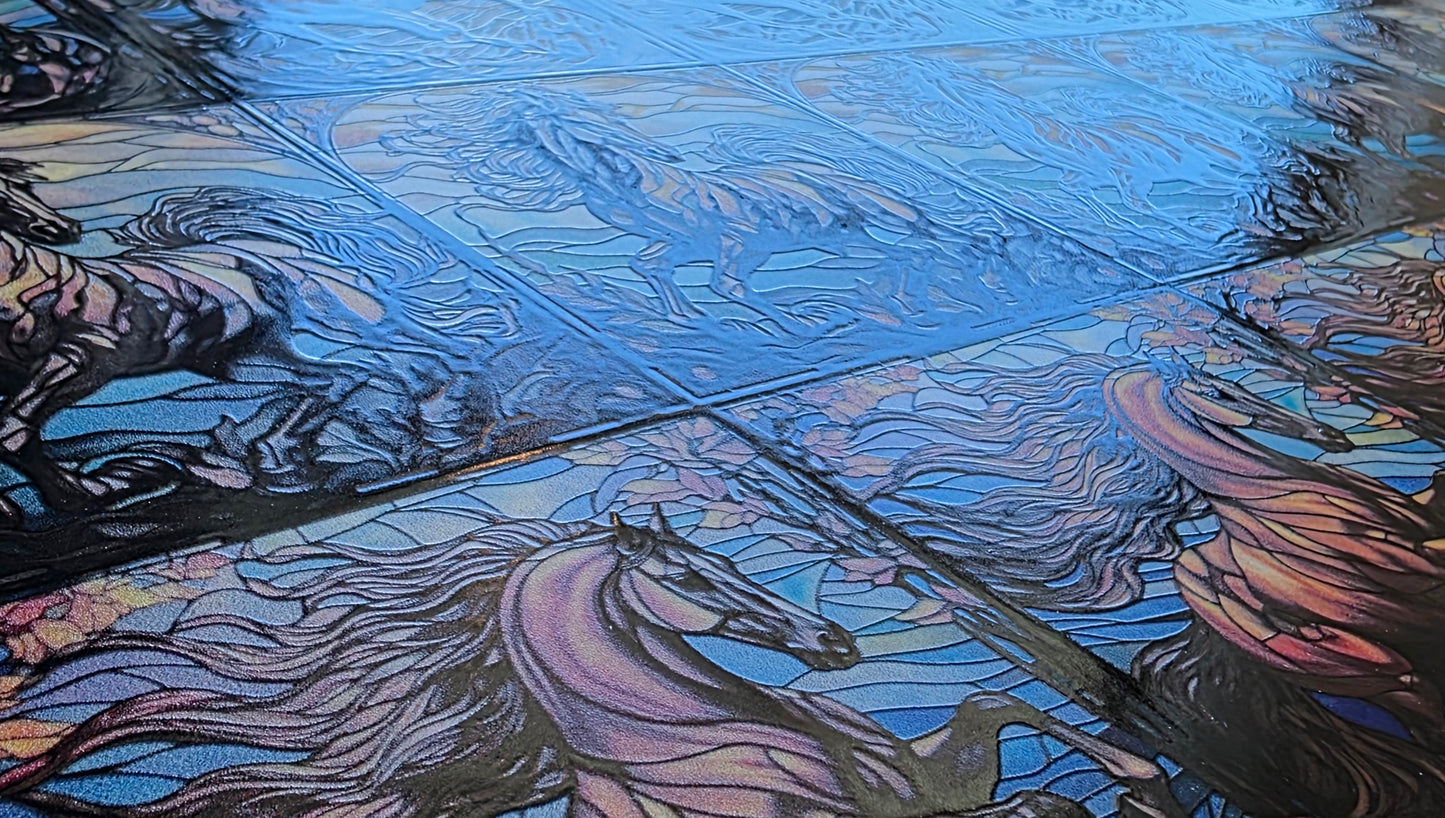 DecoCraft - Scenic Elevated Texture Tiles - Realistic Stained Glass - Wild Horses