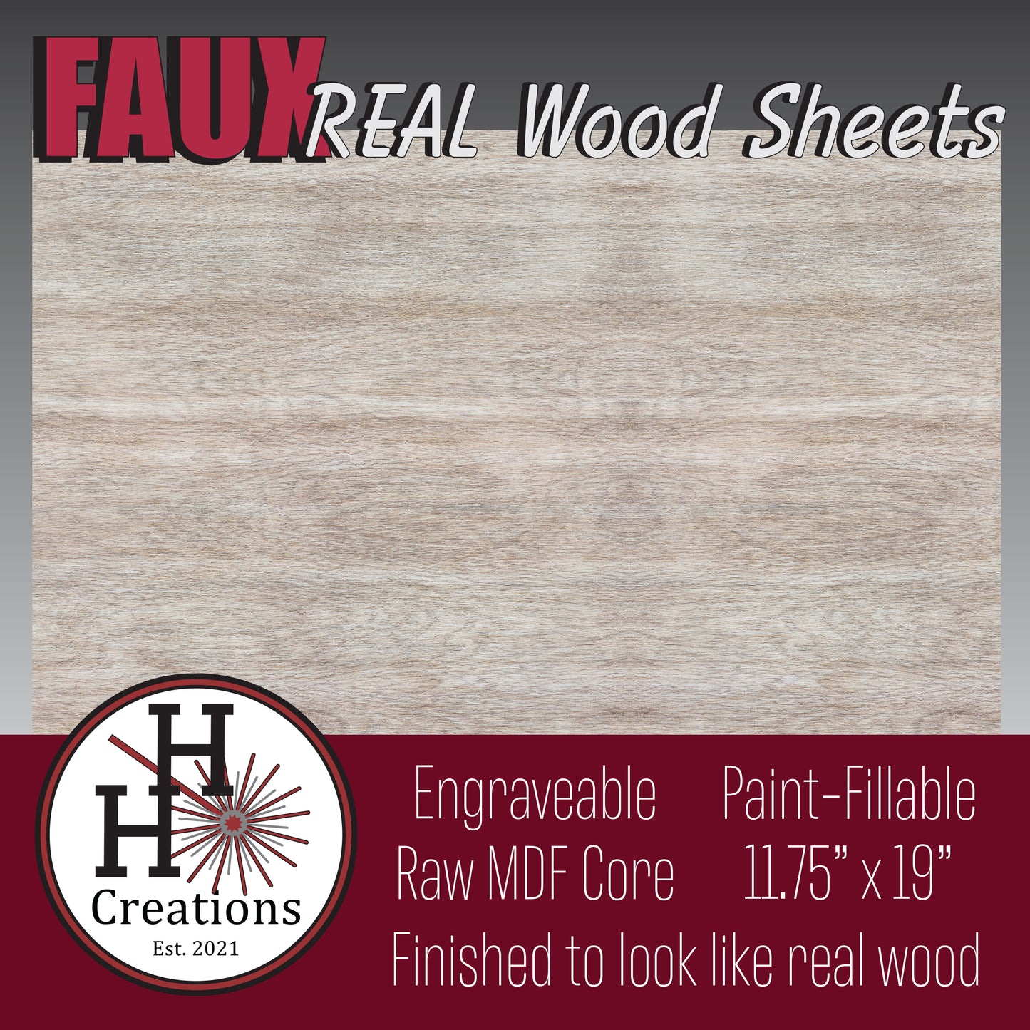 1/8" - Faux-Real Clear Coated Wood - Weathered Gray - 11.75" x 19"