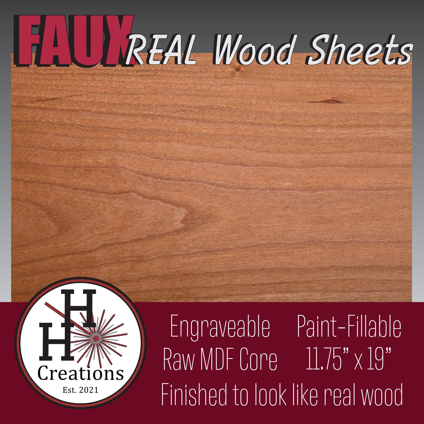 1/8" - Faux-Real Clear Coated Wood - Cherry - 11.75" x 19"