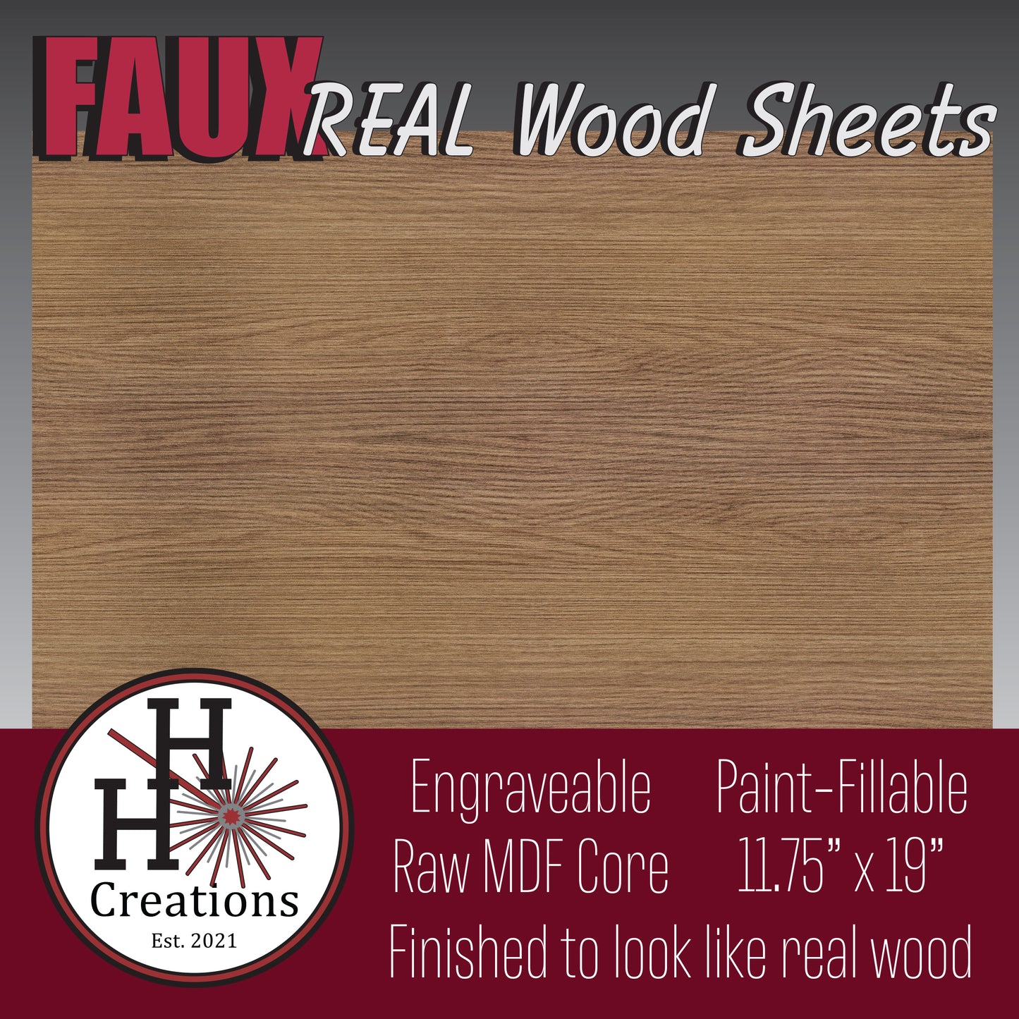 1/8" - Faux-Real Clear Coated Wood - Cappuccino - 11.75" x 19"