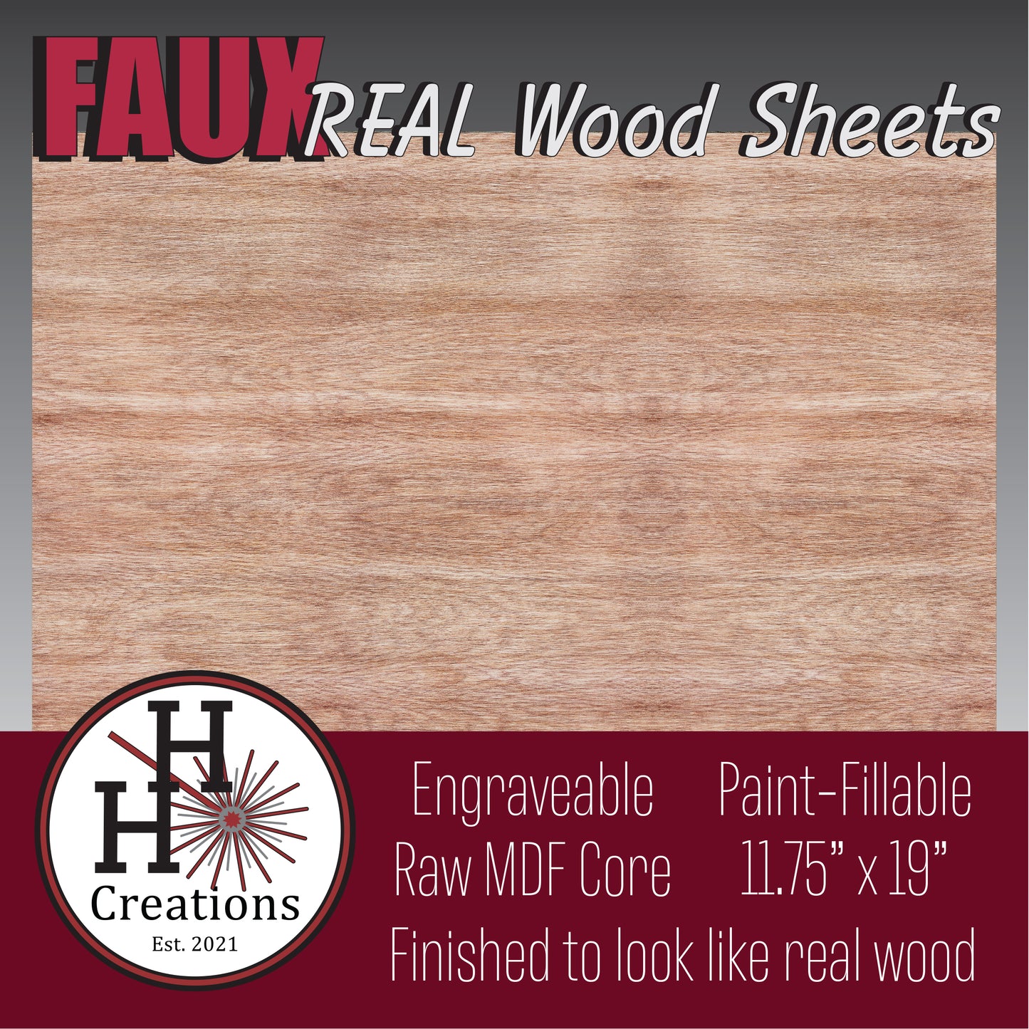 1/8" - Faux-Real Clear Coated Wood - Light Cinnamon - 11.75" x 19"