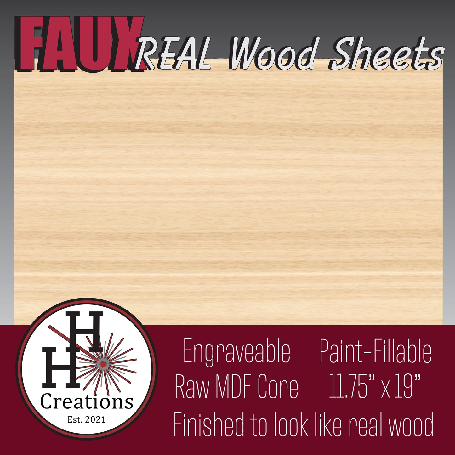 1/8" - Faux-Real Clear Coated Wood - Maple - 11.75" x 19"