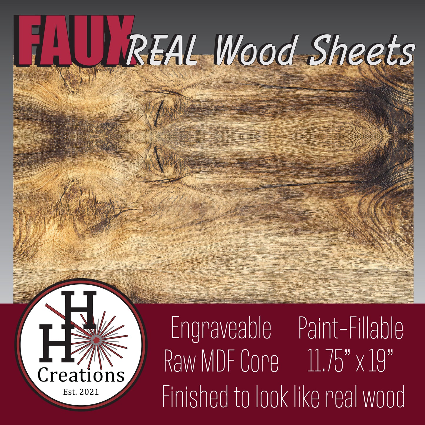 1/8" - Faux-Real Clear Coated Wood - Rustic - 11.75" x 19"