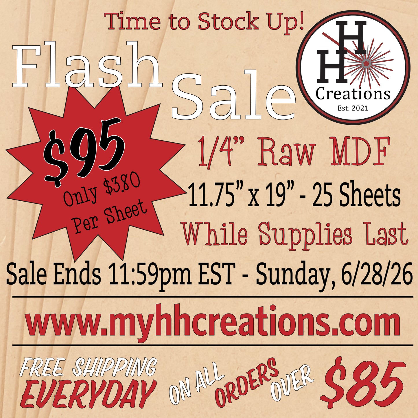 Flash Sale - 1/4" Premium Raw MDF Draft Board - Without Slick Finish - 11.75" x 19" - $95 - Price will reflect in checkout