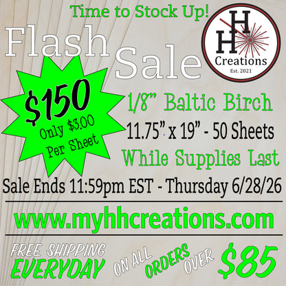 Flash Sale - 1/8" Premium - B/BB - Baltic Birch Plywood 11.75" x 19" - $150 - Price will reflect in checkout