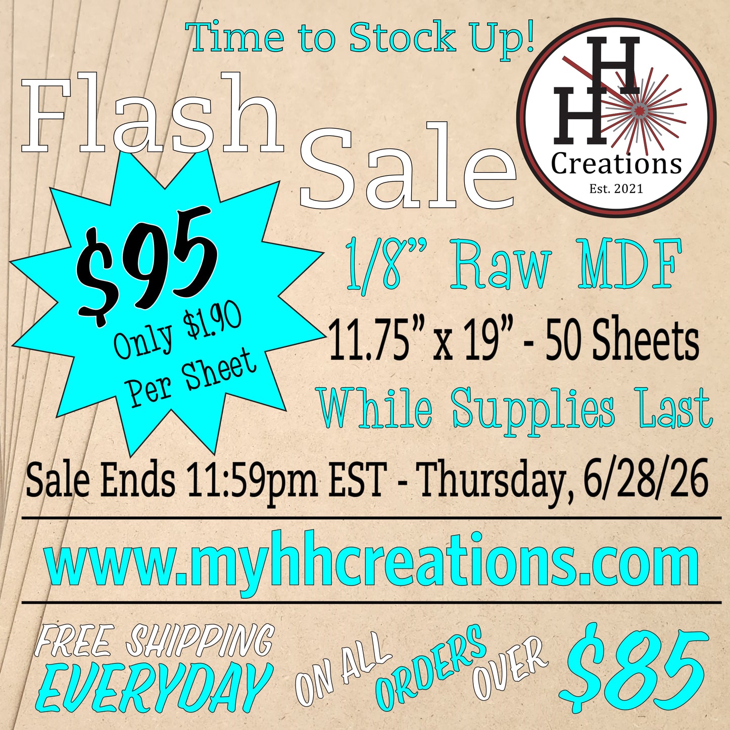 Flash Sale - 1/8" Premium Raw MDF Draft Board - Without Slick Finish - 11.75" x 19" - $95 - Price will reflect in checkout