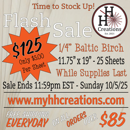 Flash Sale - 1/4" Premium B/BB - Baltic Birch Plywood 11.75" x 19" - $125 - Price will reflect in checkout