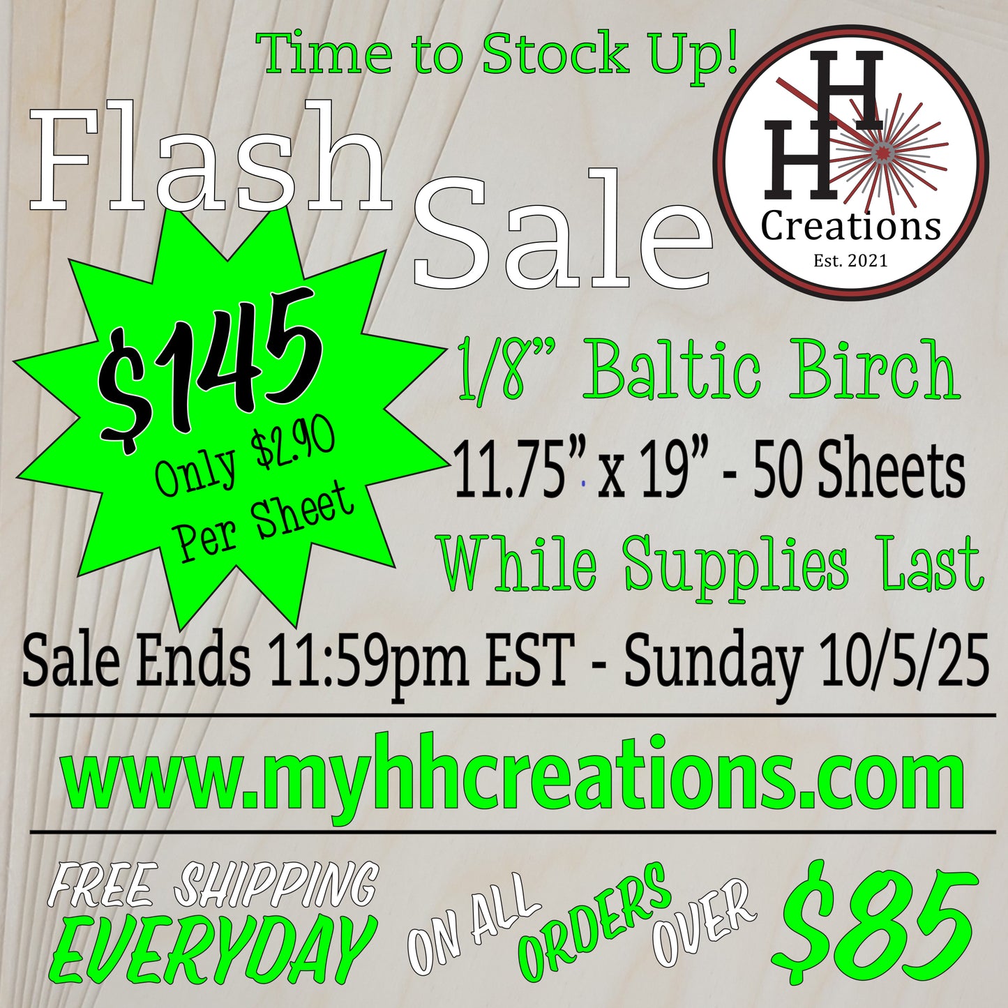 Flash Sale - 1/8" Premium - B/BB - Baltic Birch Plywood 11.75" x 19" - $145 - Price will reflect in checkout