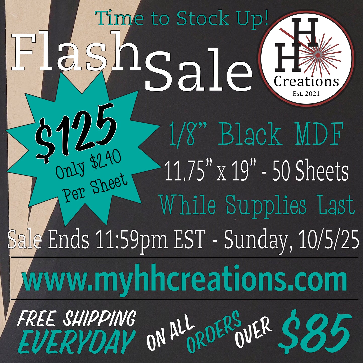 Flash Sale - 1/8" Black Single-Sided MDF Draft Board - 11.75" x 19" - $125