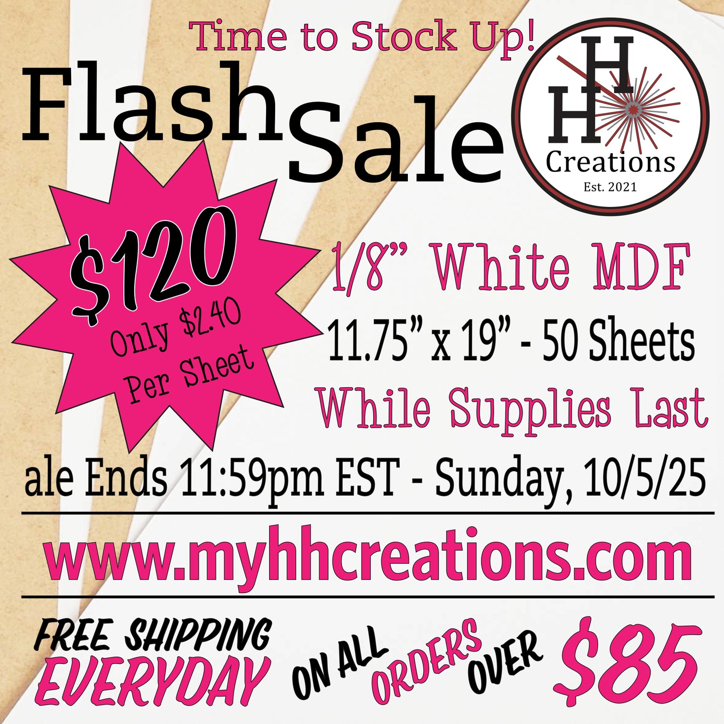 Flash Sale - 1/8" Premium White Single-Sided MDF Draft Board - 11.75" x 19" - $120 - Price will reflect in checkout
