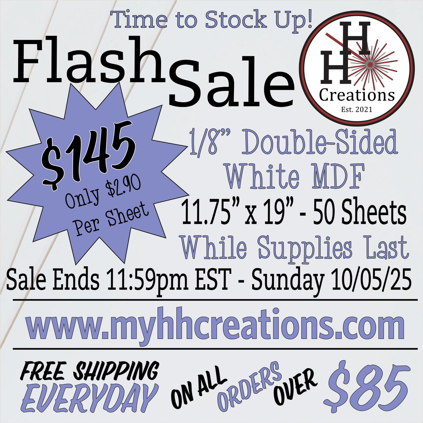Flash Sale - 1/8" Premium White Double-Sided MDF Draft Board - 11.75" x 19" - $145 - Price will reflect in checkout