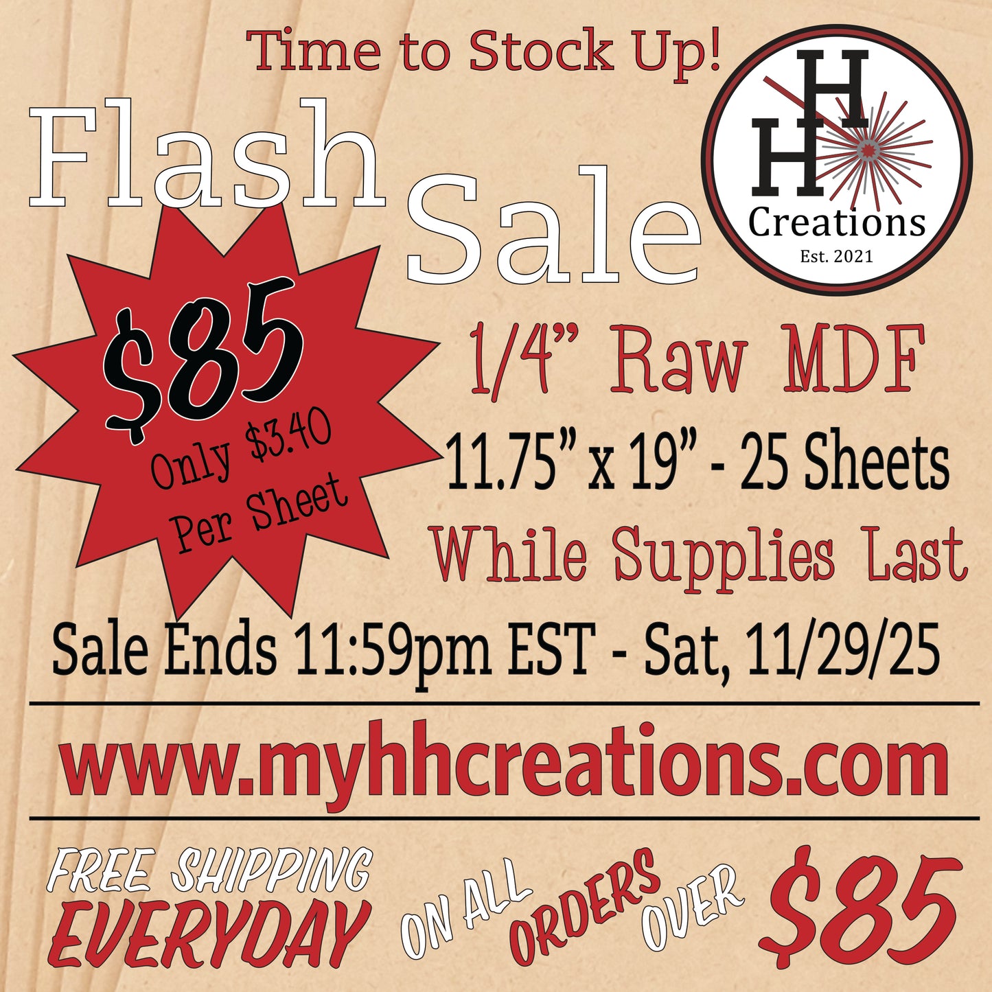 Flash Sale - 1/4" Premium Raw MDF Draft Board - Without Slick Finish - 11.75" x 19" - $85 - Price will reflect in checkout