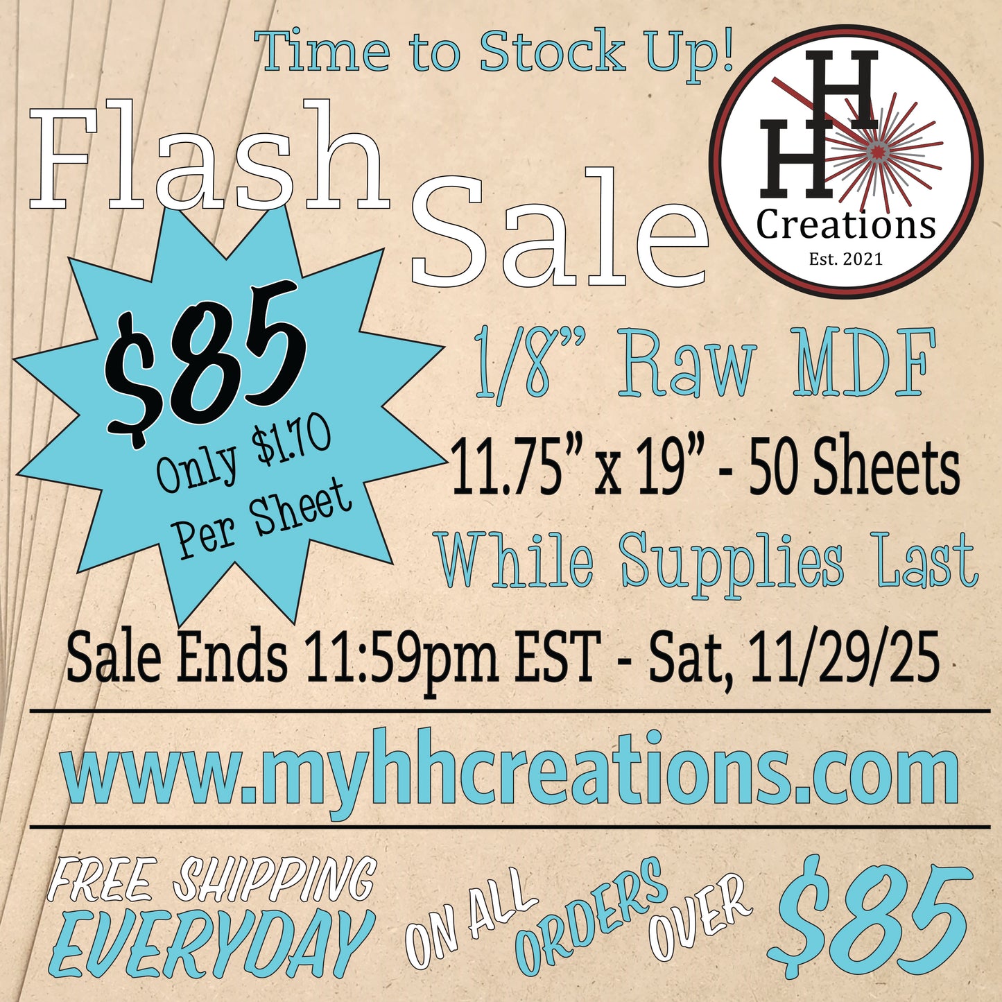 Flash Sale - 1/8" Premium Raw MDF Draft Board - Without Slick Finish - 11.75" x 19" - $85 - Price will reflect in checkout