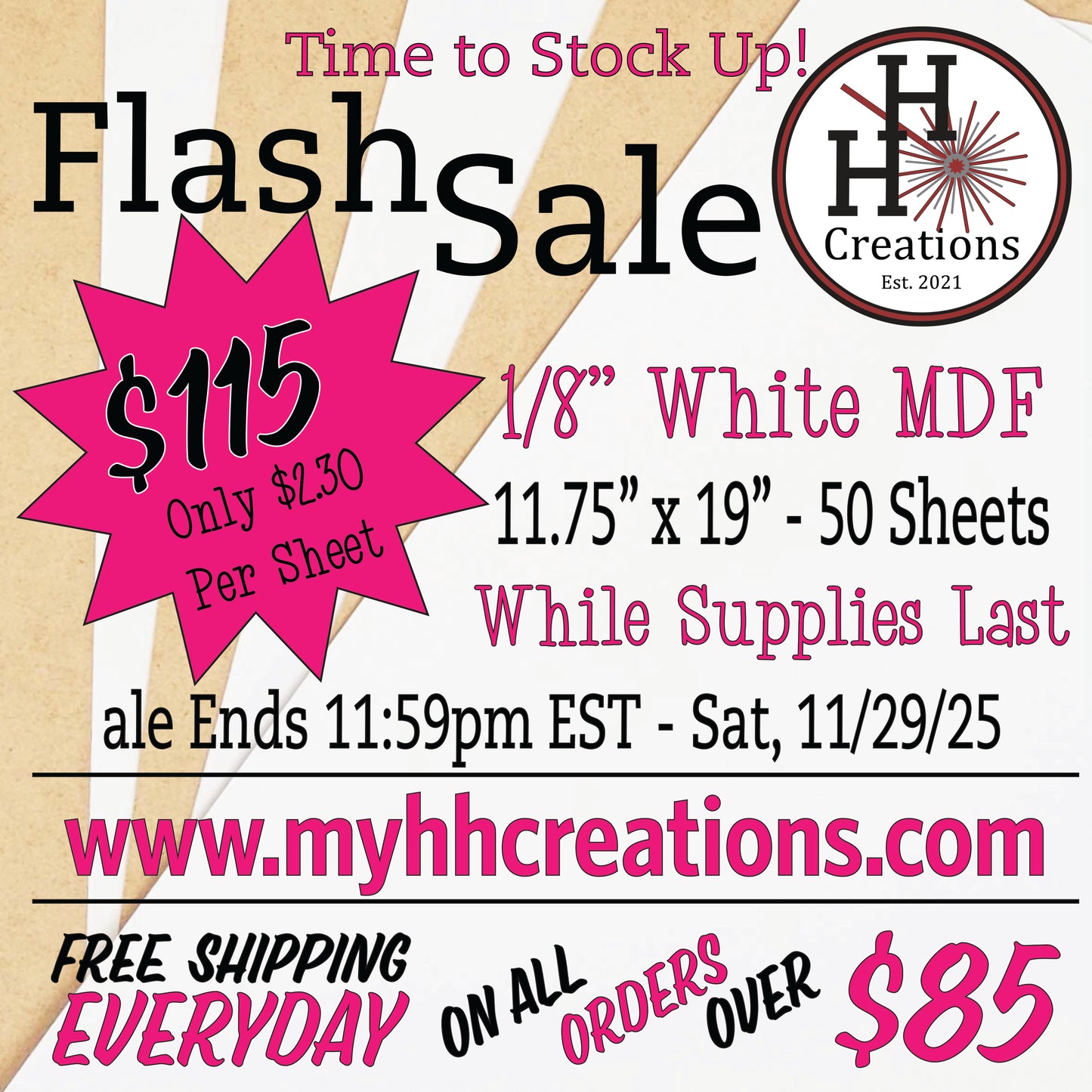 Flash Sale - 1/8" Premium White Single-Sided MDF Draft Board - 11.75" x 19" - $115 - Price will reflect in checkout