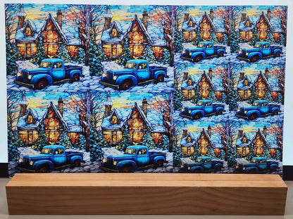 DecoCraft - Elevated Texture - Cherokee Rose - Realistic Stained Glass - Winter Trucks - Blue