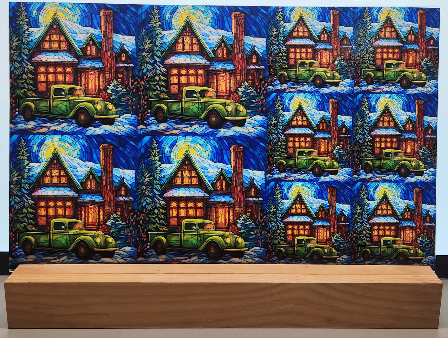 DecoCraft - Elevated Texture - Cherokee Rose - Realistic Stained Glass - Winter Trucks - Green