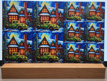 DecoCraft - Elevated Texture - Cherokee Rose - Realistic Stained Glass - Winter Trucks - Green