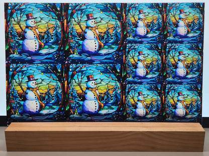 DecoCraft - Elevated Texture - Cherokee Rose - Realistic Stained Glass - Winter Landscape - Snowman