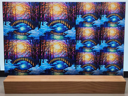 DecoCraft - Elevated Texture - Cherokee Rose - Realistic Stained Glass - Winter Landscape - Bridge