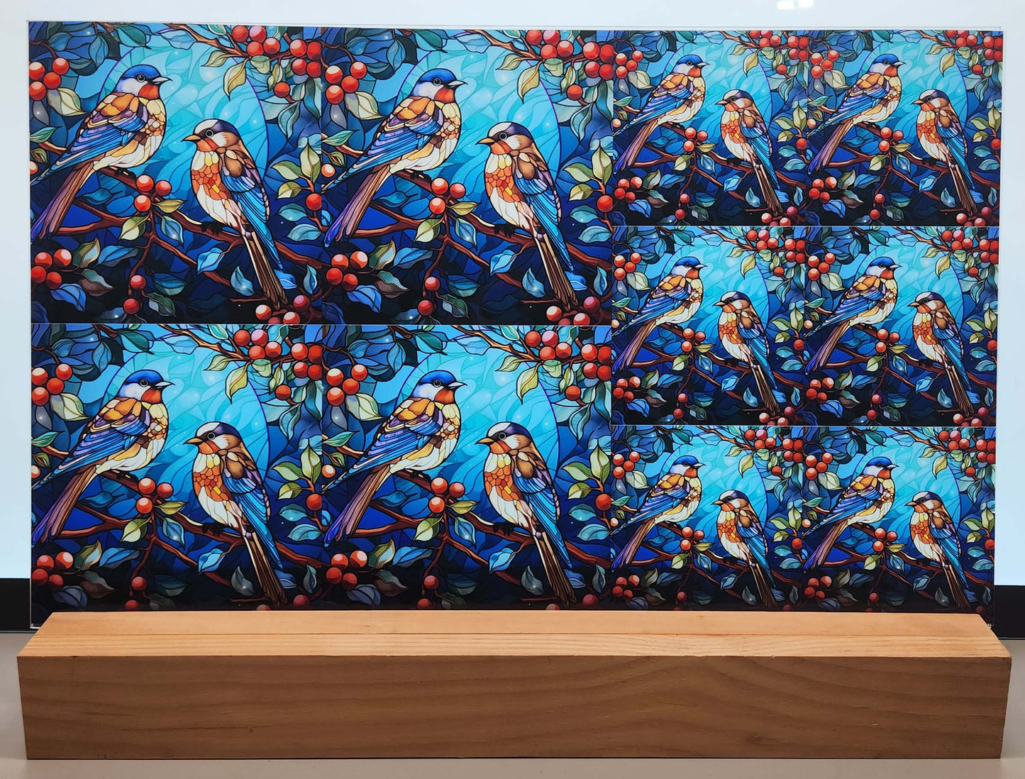 DecoCraft - Elevated Texture - Cherokee Rose - Realistic Stained Glass - Winter Birds - Blue Birds