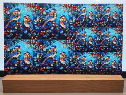 DecoCraft - Elevated Texture - Cherokee Rose - Realistic Stained Glass - Winter Birds - Blue Birds