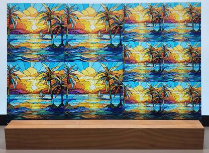 DecoCraft - Elevated Texture - Cherokee Rose - Realistic Stained Glass - Ocean Sunset - Sailboats