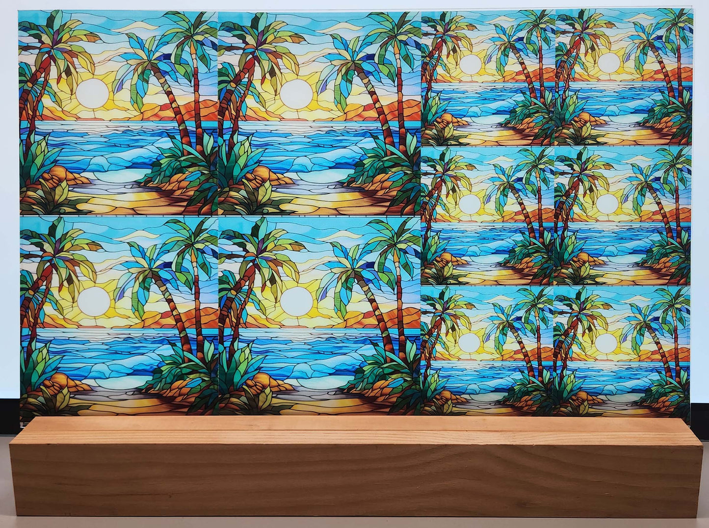 DecoCraft - Elevated Texture - Cherokee Rose - Realistic Stained Glass - Ocean Sunset - Blue Sky