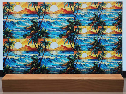 DecoCraft - Elevated Texture - Cherokee Rose - Realistic Stained Glass - Ocean Sunset - Orange Sky