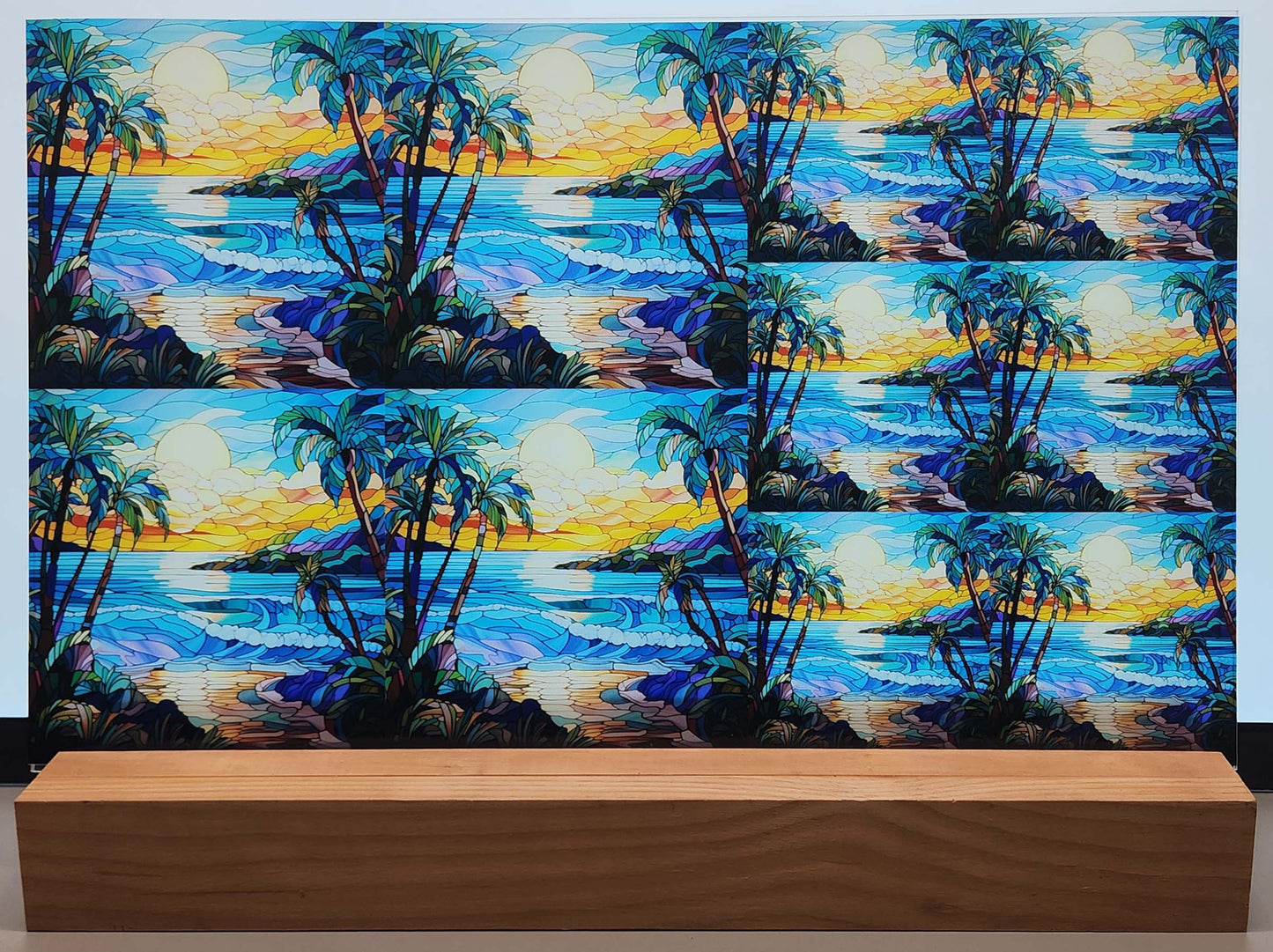 DecoCraft - Elevated Texture - Cherokee Rose - Realistic Stained Glass - Ocean Sunset - Blue Waves