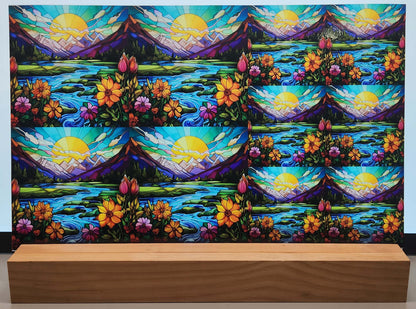 DecoCraft - Elevated Texture - Cherokee Rose - Realistic Stained Glass - Mountain Sunset - Teal