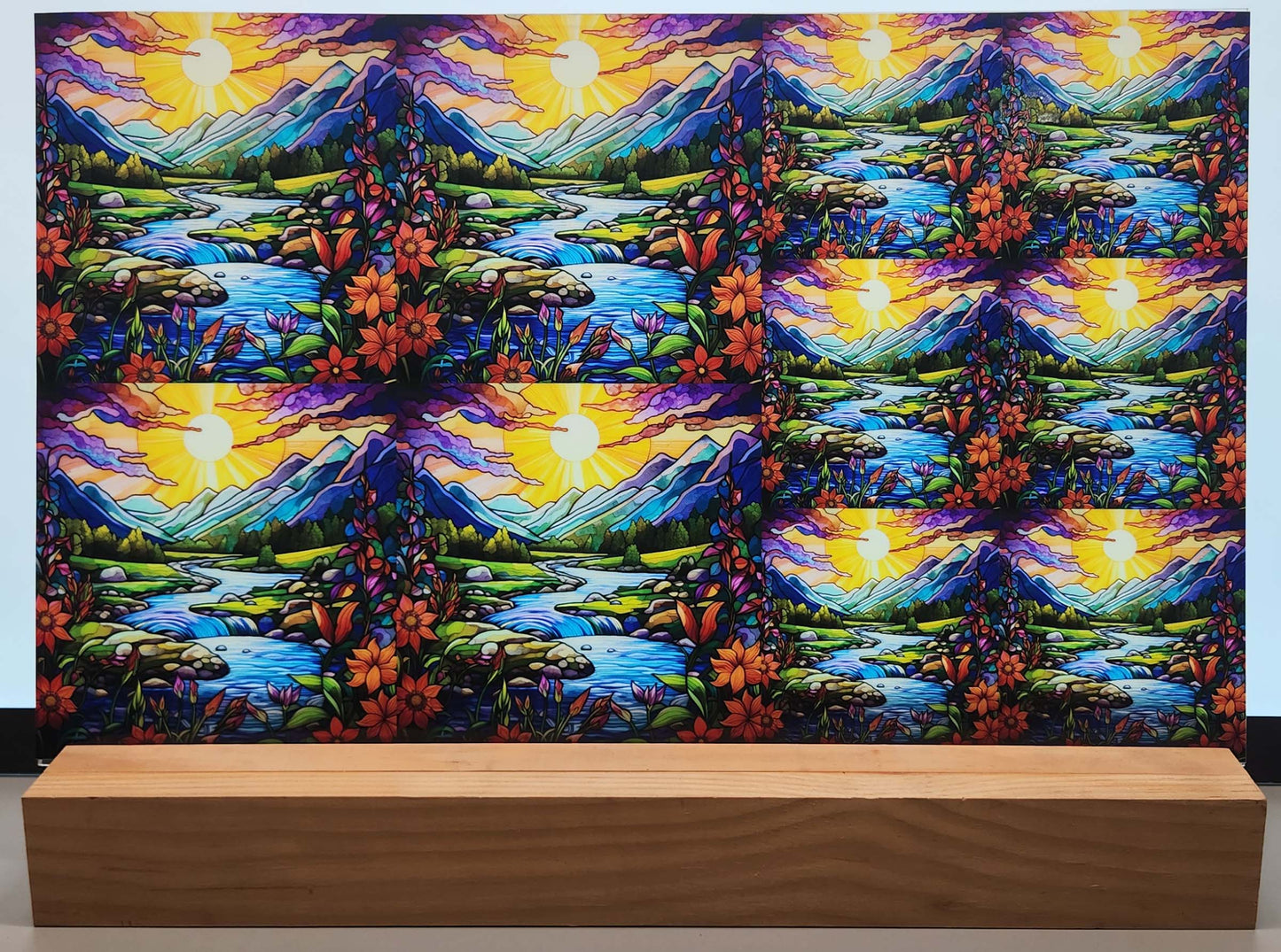 DecoCraft - Elevated Texture - Cherokee Rose - Realistic Stained Glass - Mountain Sunset - Gold