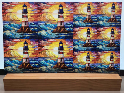 DecoCraft - Elevated Texture - Cherokee Rose - Realistic Stained Glass - Red & White Lighthouse