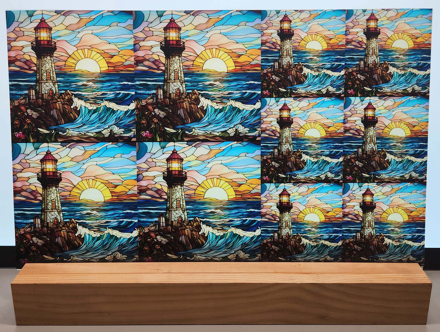 DecoCraft - Elevated Texture - Cherokee Rose - Realistic Stained Glass - Cobblestone Lighthouse