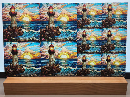 DecoCraft - Elevated Texture - Cherokee Rose - Realistic Stained Glass - Cobblestone Lighthouse