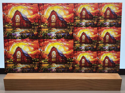 DecoCraft - Elevated Texture - Cherokee Rose - Realistic Stained Glass - Tall Red Barn