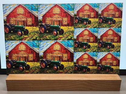 DecoCraft - Elevated Texture - Cherokee Rose - Realistic Stained Glass - Red Barn & Tractor