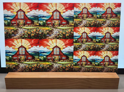DecoCraft - Elevated Texture - Cherokee Rose - Realistic Stained Glass - Red Barn Sunrise