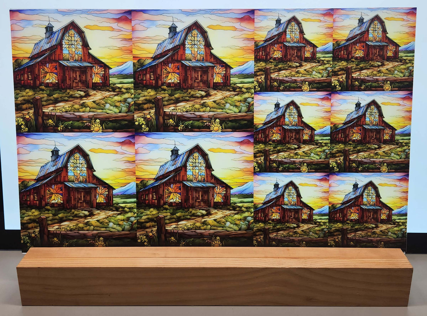 DecoCraft - Elevated Texture - Cherokee Rose - Realistic Stained Glass - Brown Barn Sunset