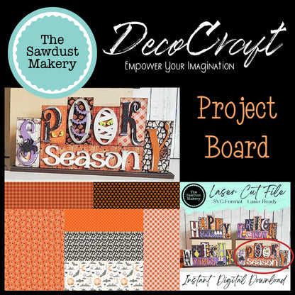 DecoCraft - The Sawdust Makery- Project Board - Spooky Season 6 letter Mini Word Block