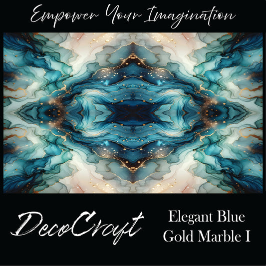 DecoCraft - Abstract - Elegant Blue & Gold Marble I